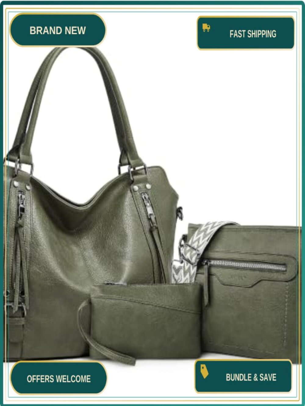 3PCS PU Leather Hobo Purse and Wallet Set Crossbody Bag for Women